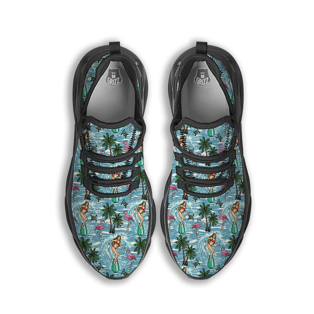 Wave Surfing Print Pattern Black Running Shoes-grizzshop