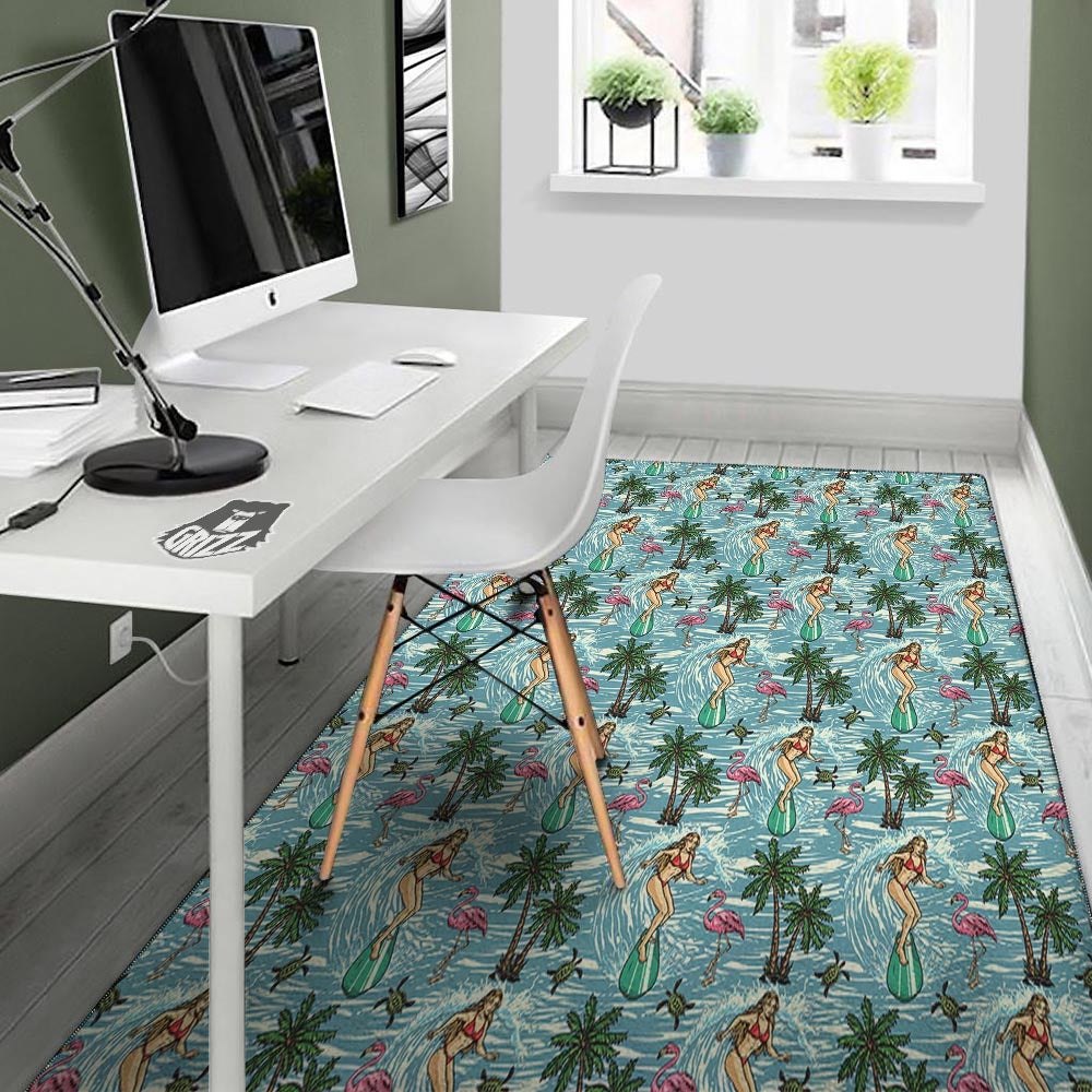 Wave Surfing Print Pattern Floor Mat-grizzshop