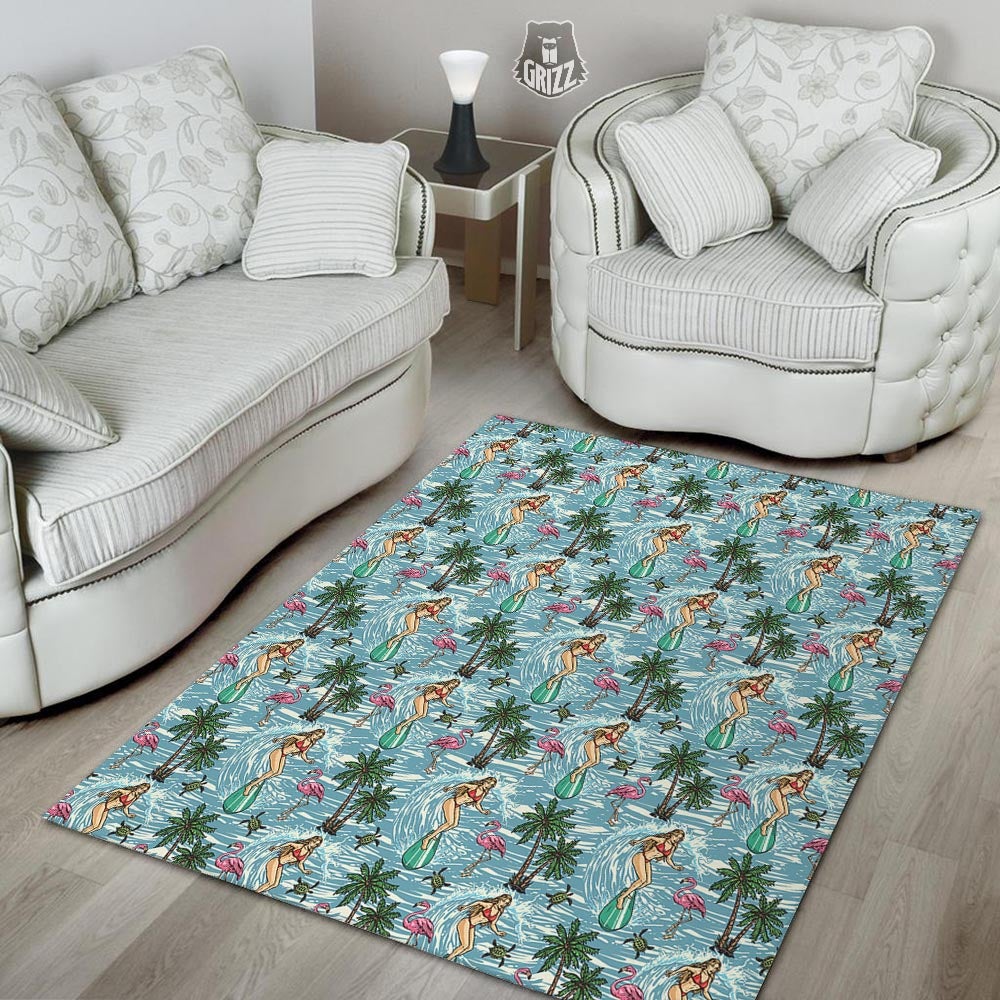 Wave Surfing Print Pattern Floor Mat-grizzshop