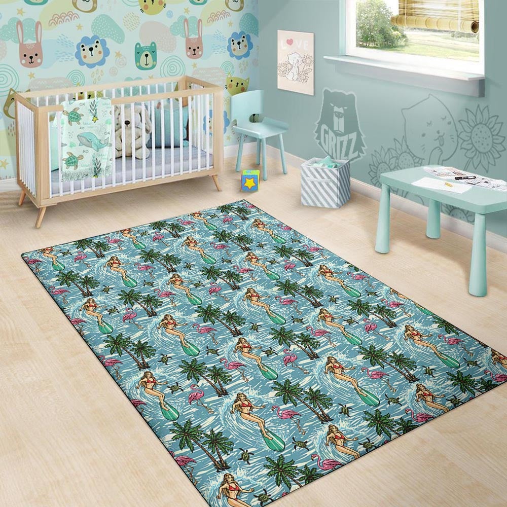 Wave Surfing Print Pattern Floor Mat-grizzshop