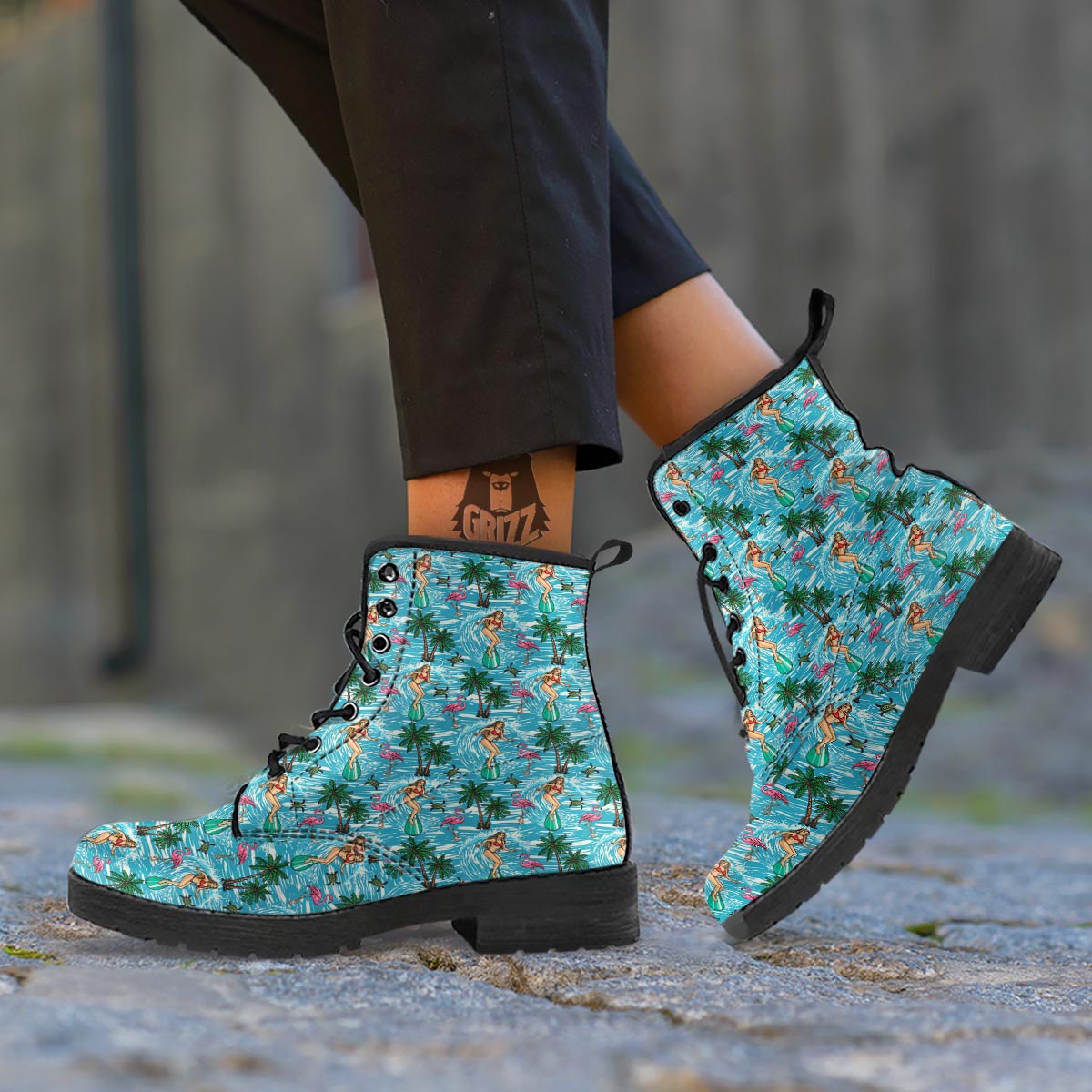 Wave Surfing Print Pattern Leather Boots-grizzshop