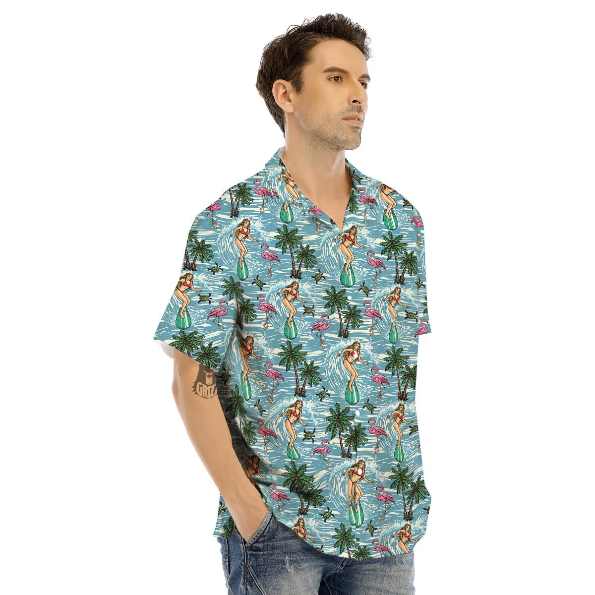 Wave Surfing Print Pattern Men's Hawaiian Shirt-grizzshop