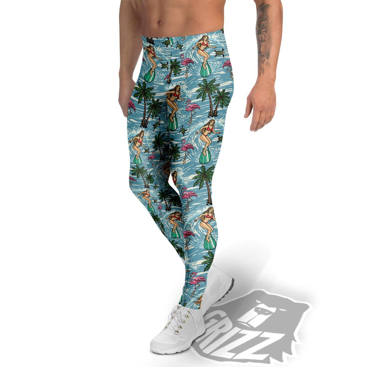 Wave Surfing Print Pattern Men's Leggings-grizzshop