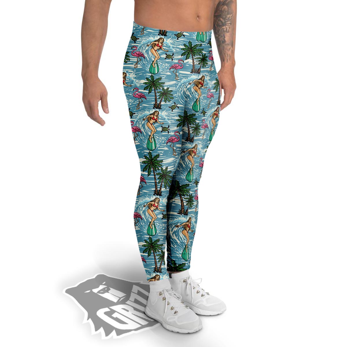 Wave Surfing Print Pattern Men's Leggings-grizzshop