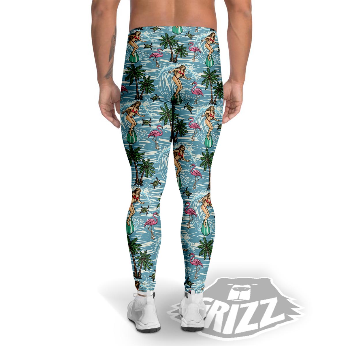 Wave Surfing Print Pattern Men's Leggings-grizzshop