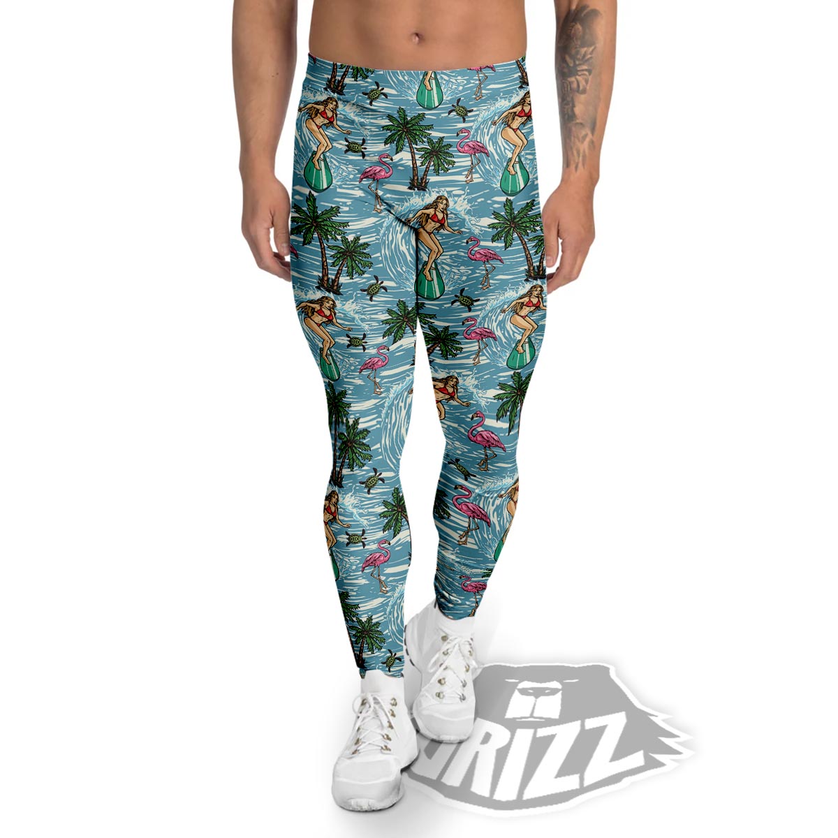 Wave Surfing Print Pattern Men's Leggings-grizzshop