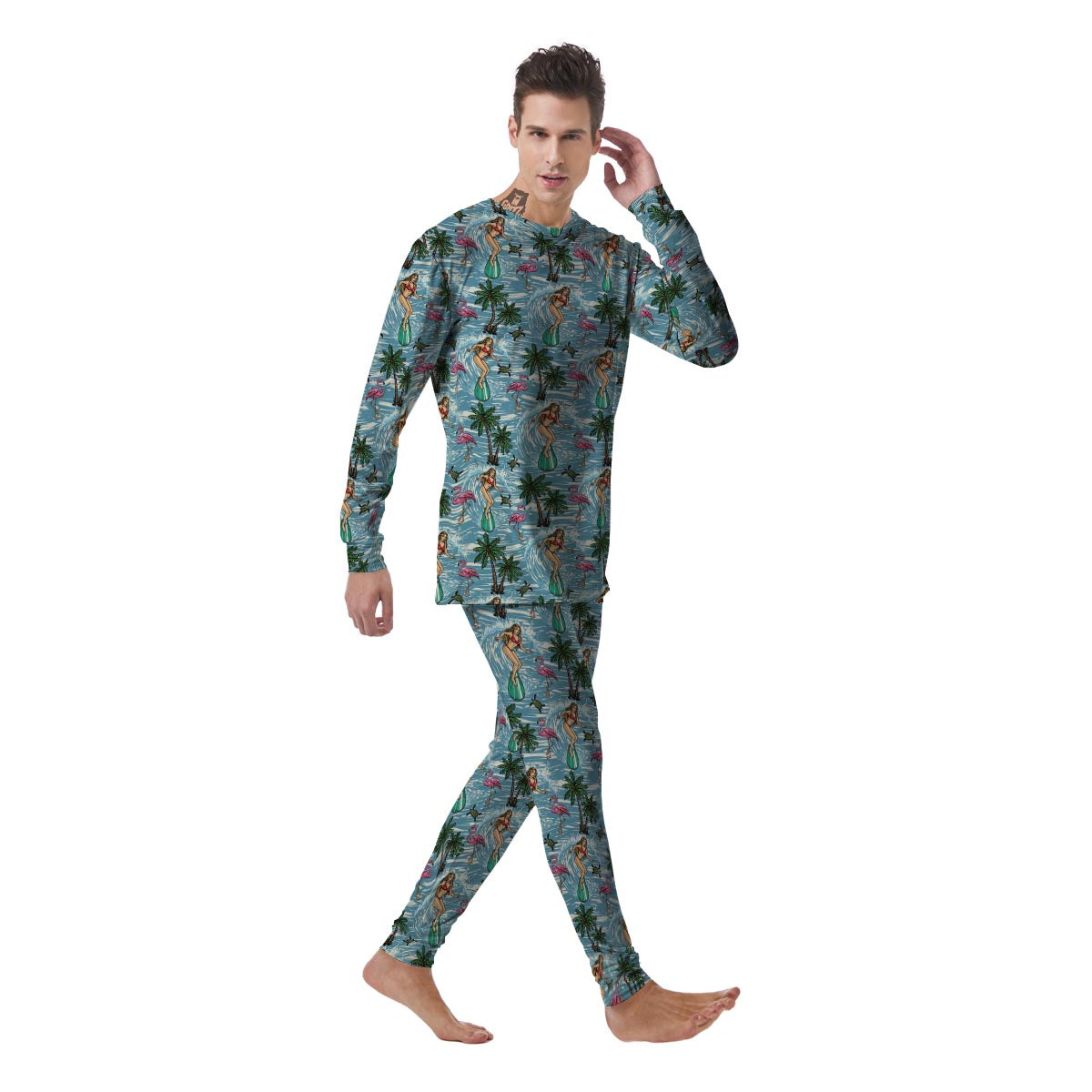 Wave Surfing Print Pattern Men's Pajamas-grizzshop