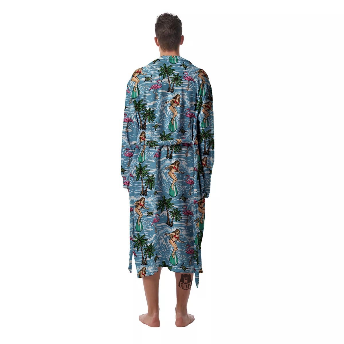 Wave Surfing Print Pattern Men's Robe-grizzshop
