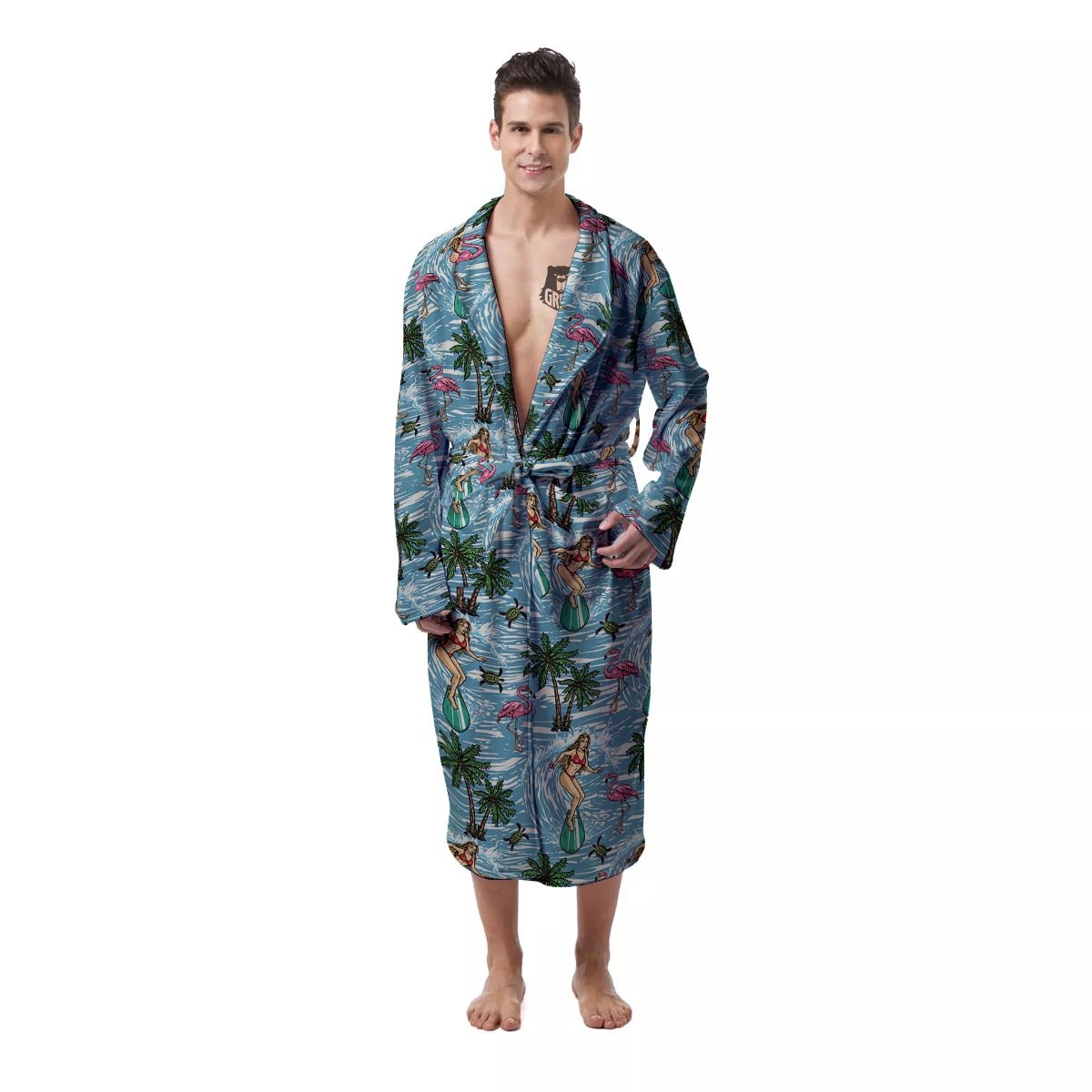Wave Surfing Print Pattern Men's Robe-grizzshop