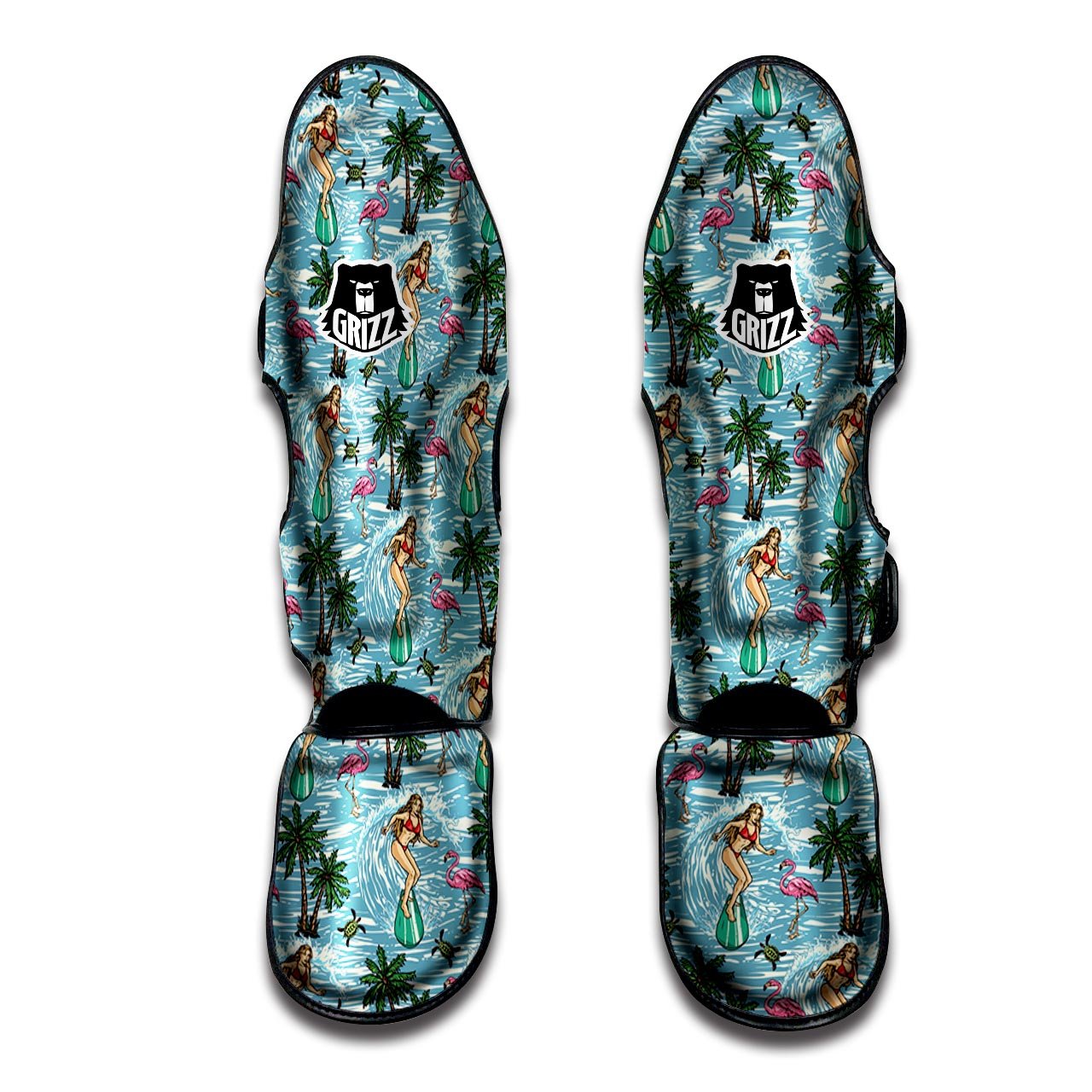 Wave Surfing Print Pattern Muay Thai Shin Guards-grizzshop