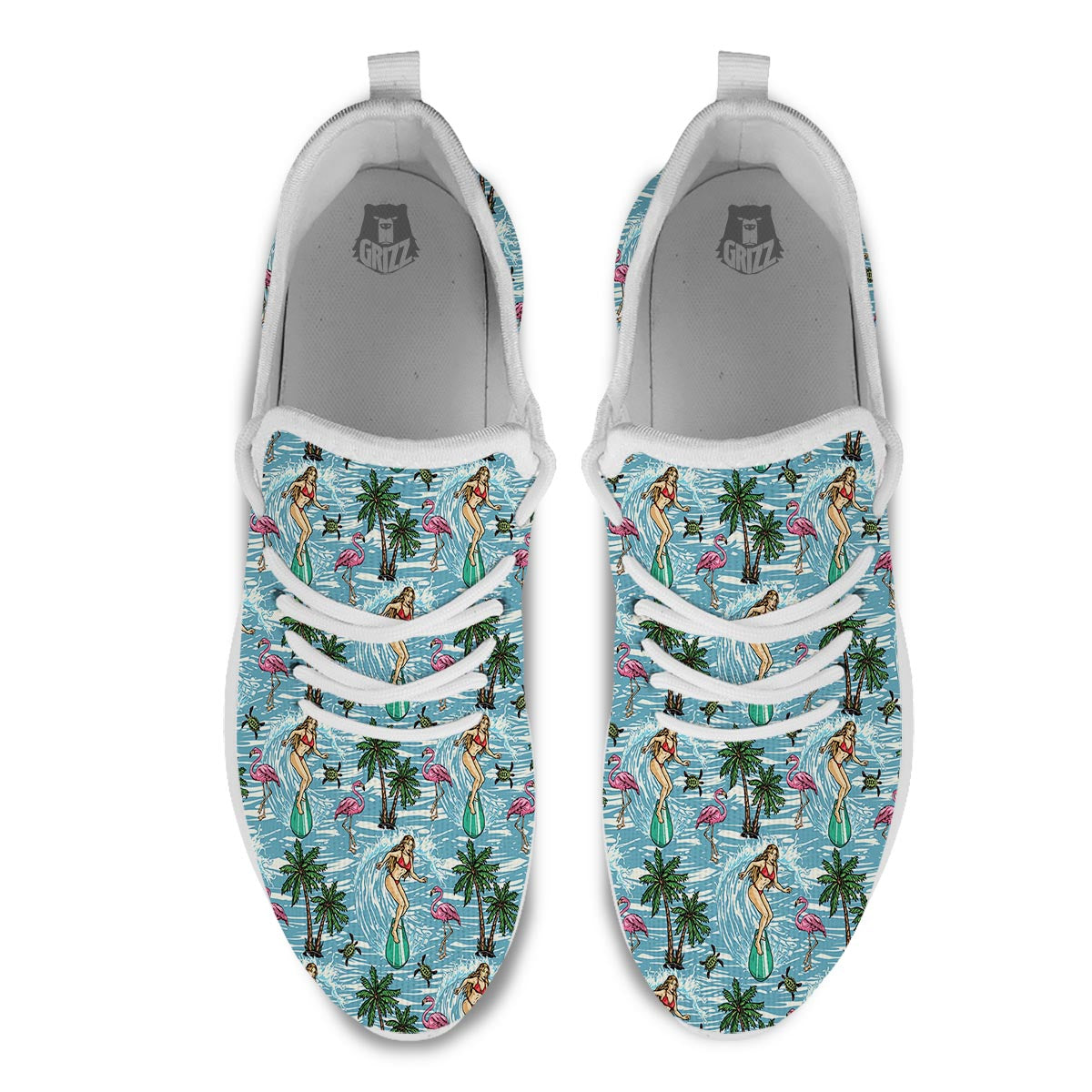 Wave Surfing Print Pattern White Athletic Shoes-grizzshop