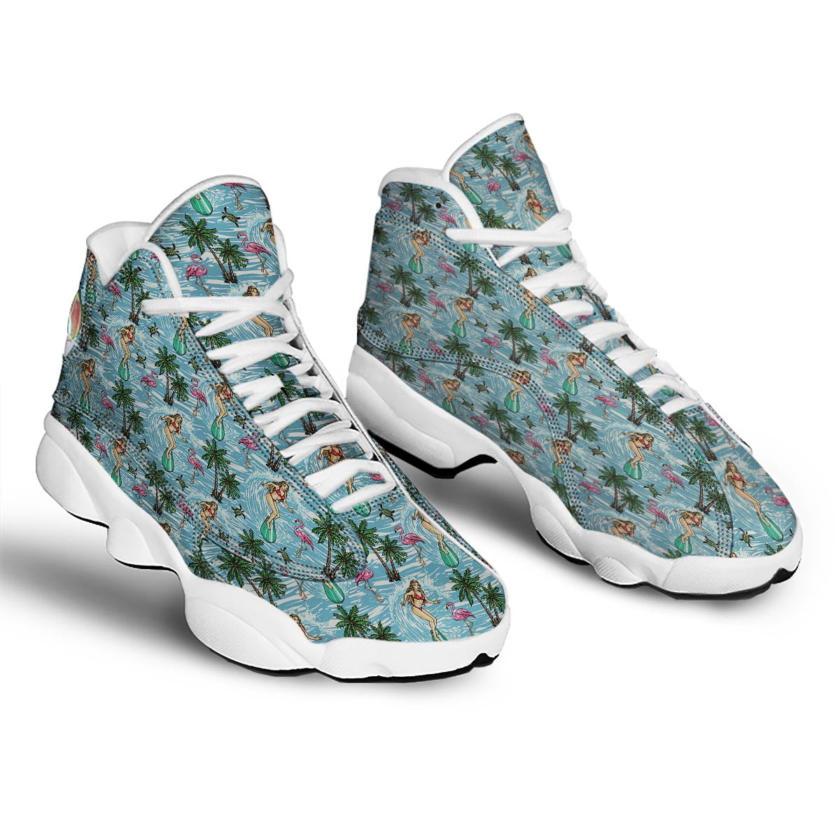 Wave Surfing Print Pattern White Basketball Shoes-grizzshop