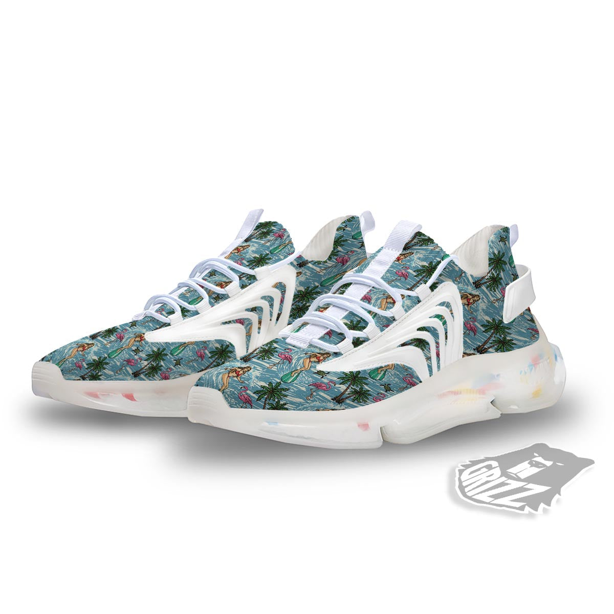 Wave Surfing Print Pattern White Gym Shoes-grizzshop