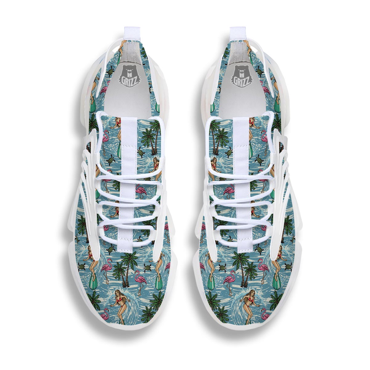 Wave Surfing Print Pattern White Gym Shoes-grizzshop