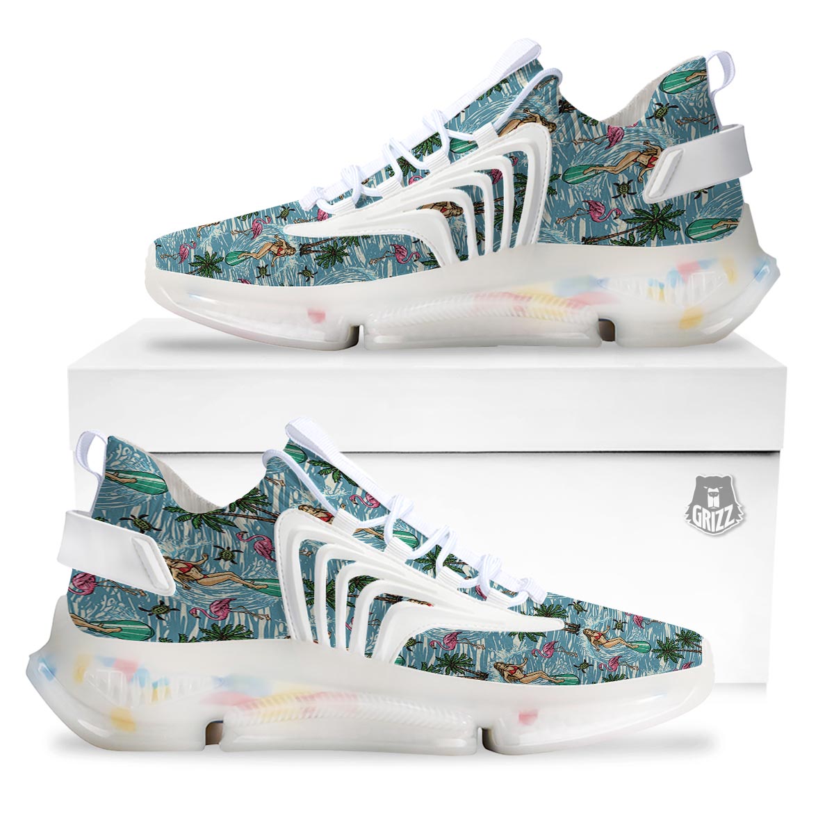 Wave Surfing Print Pattern White Gym Shoes-grizzshop