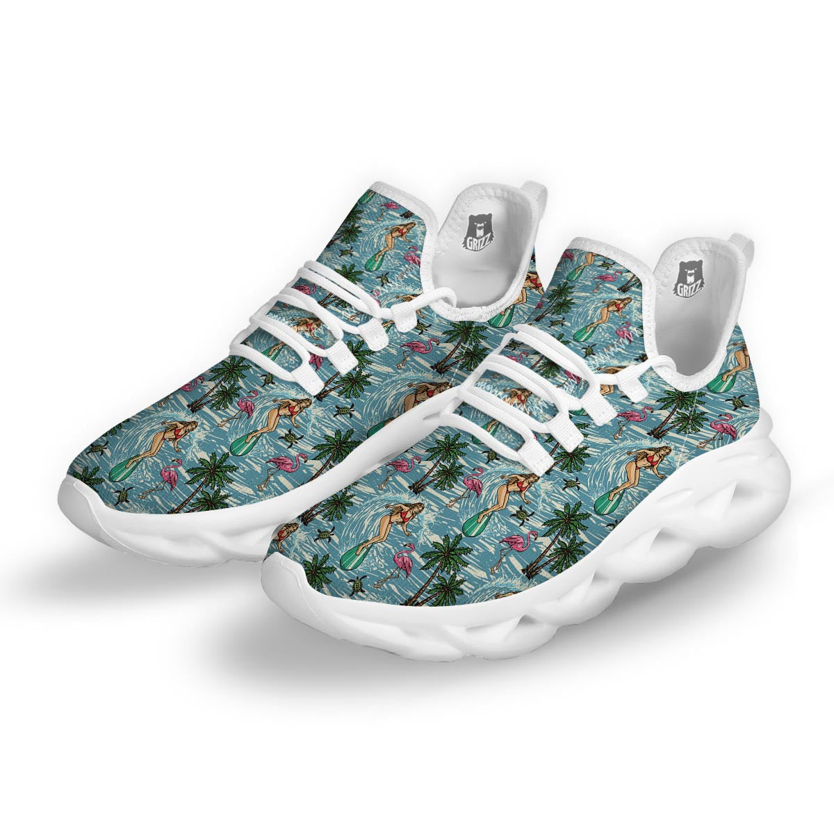 Wave Surfing Print Pattern White Running Shoes-grizzshop