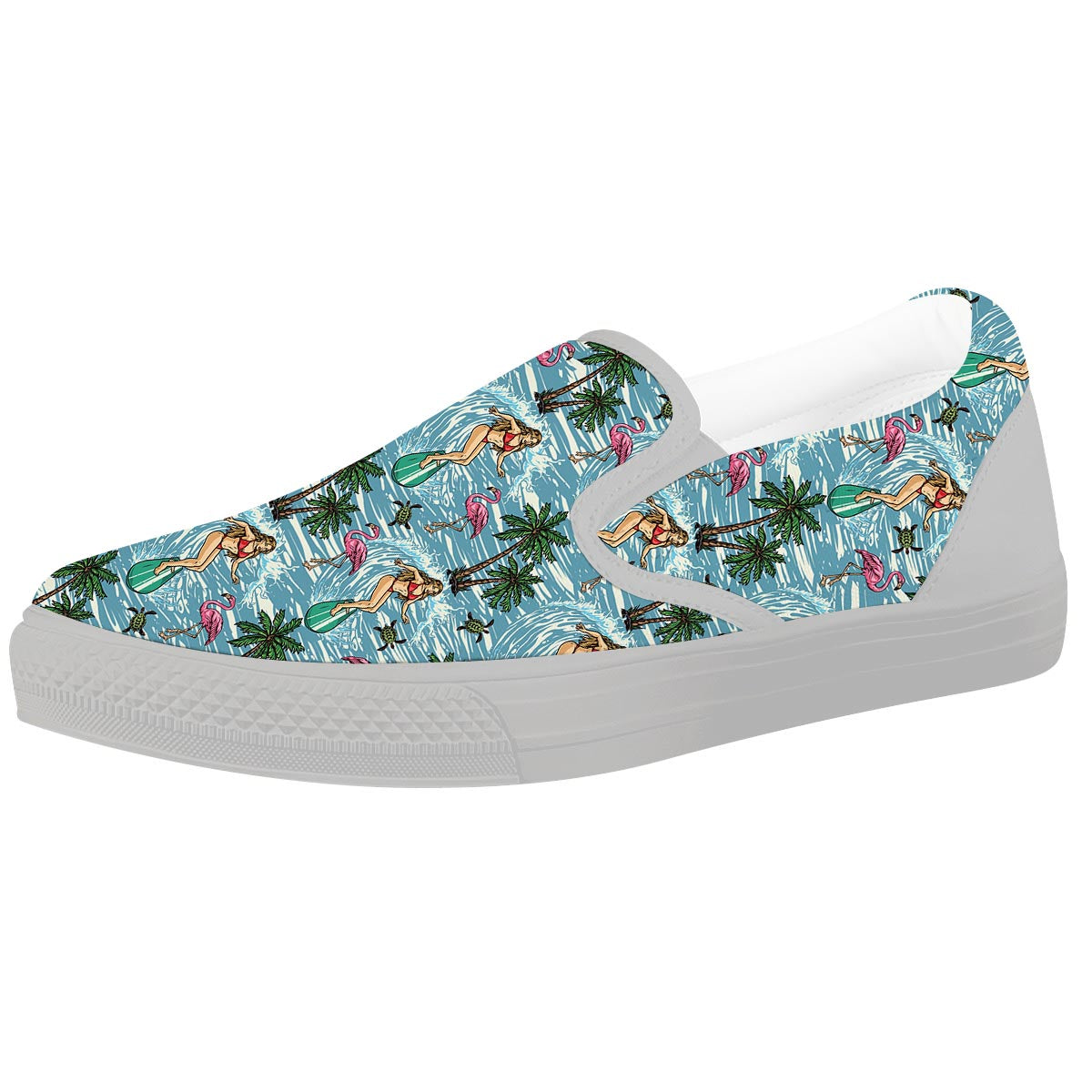 Wave Surfing Print Pattern White Slip On Shoes-grizzshop