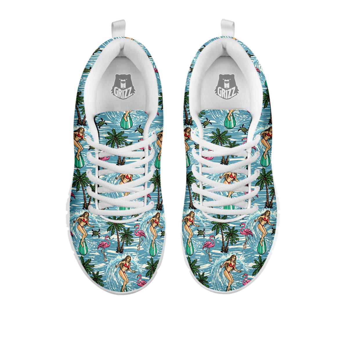 Wave Surfing Print Pattern White Sneaker-grizzshop