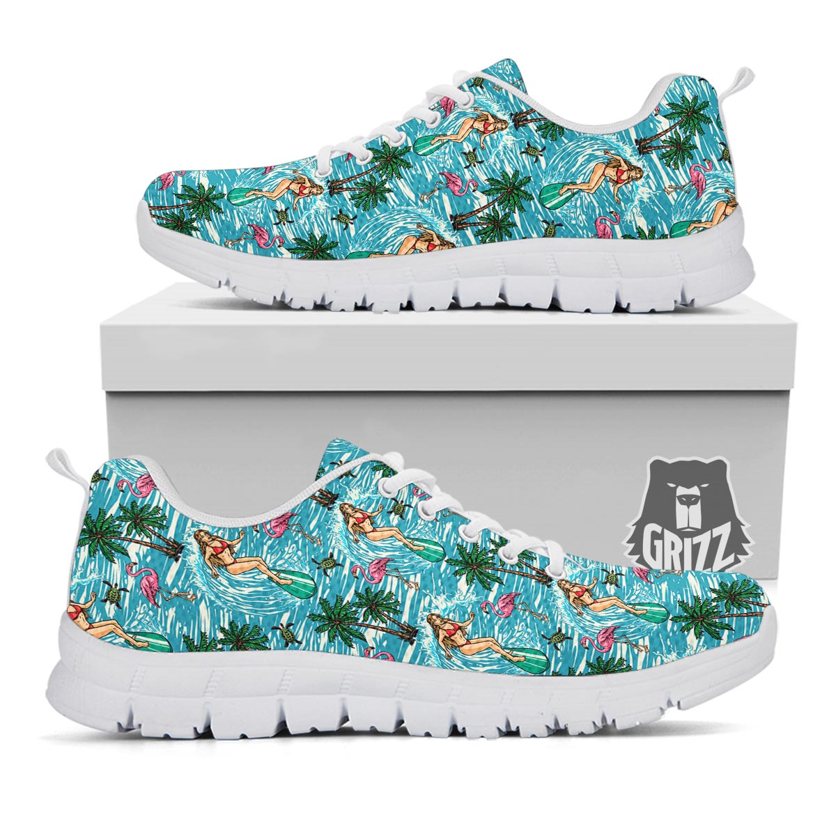 Wave Surfing Print Pattern White Sneaker-grizzshop
