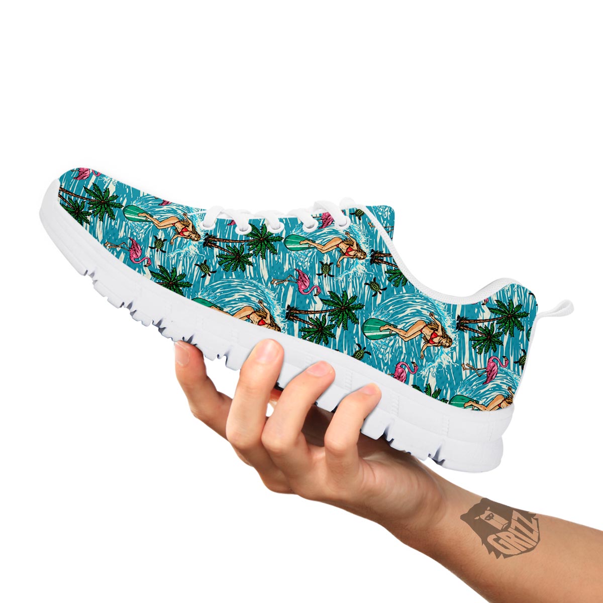 Wave Surfing Print Pattern White Sneaker-grizzshop