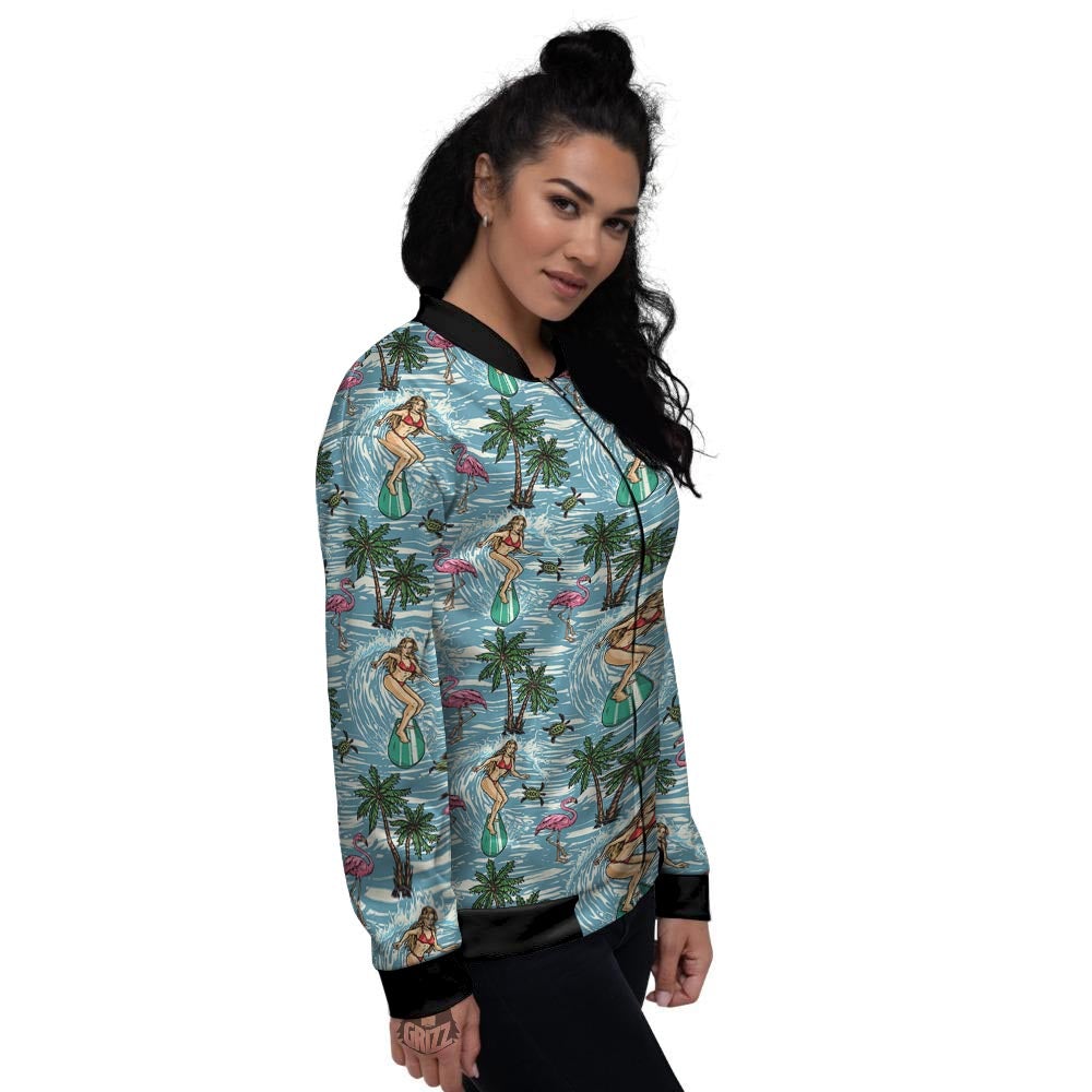 Wave Surfing Print Pattern Women's Bomber Jacket-grizzshop