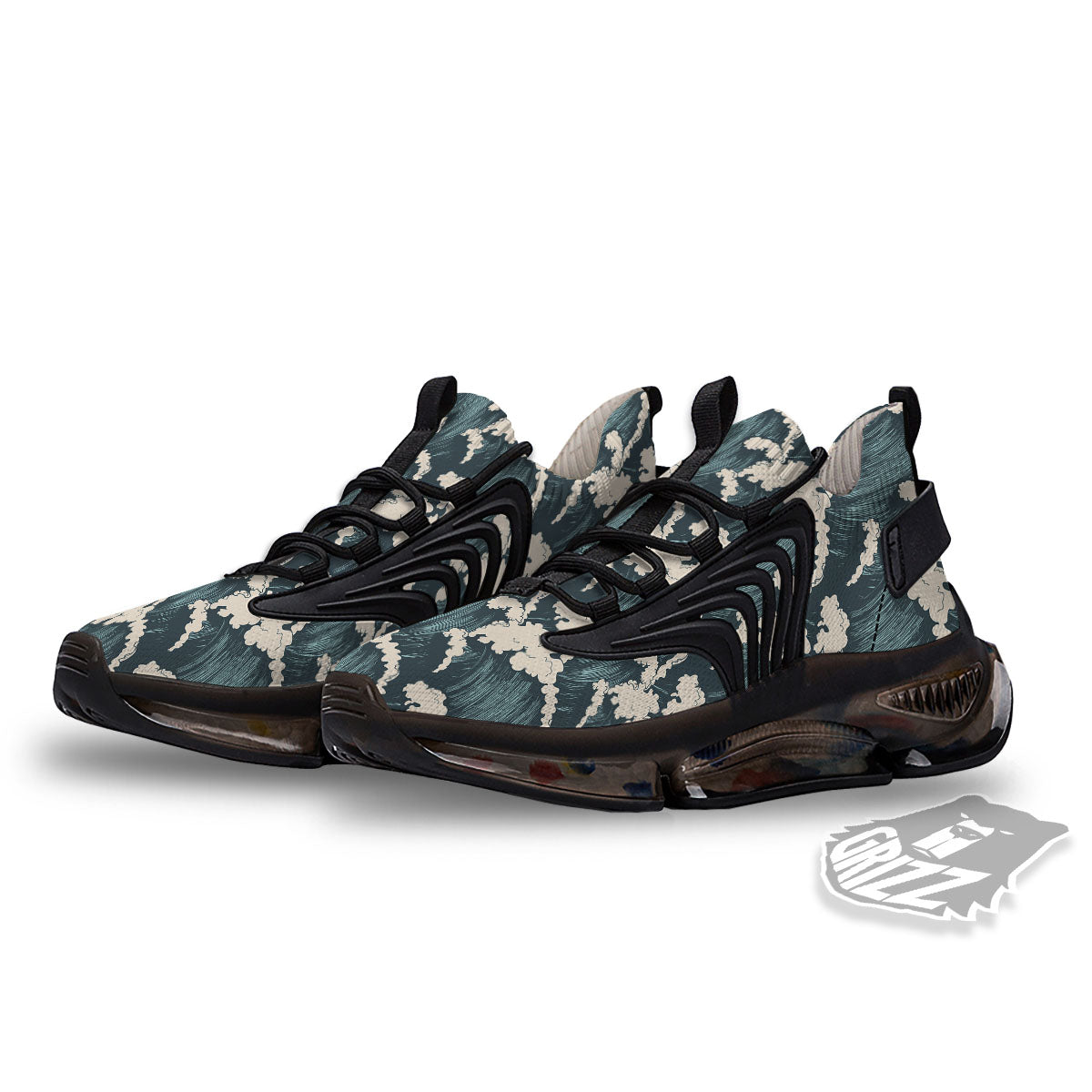 Wave Water Print Pattern Black Gym Shoes-grizzshop