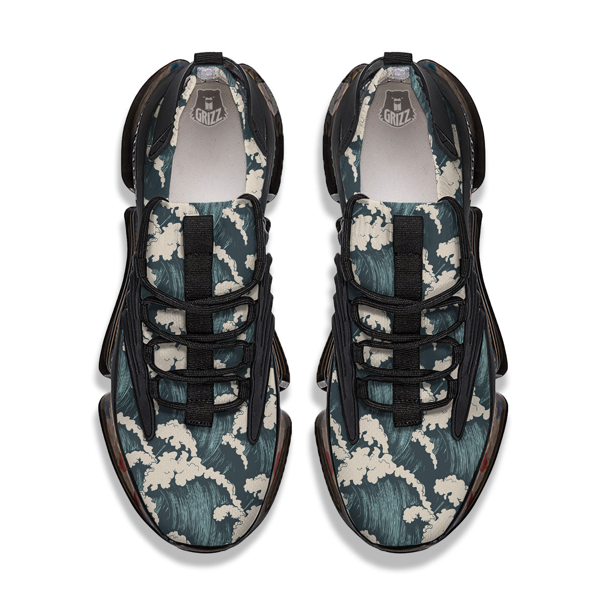 Wave Water Print Pattern Black Gym Shoes-grizzshop