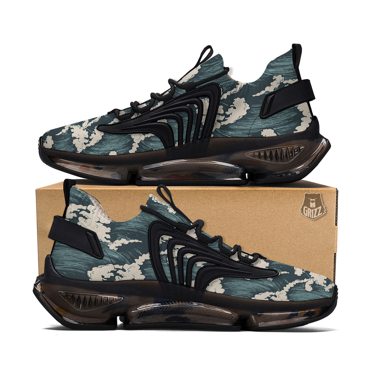 Wave Water Print Pattern Black Gym Shoes-grizzshop