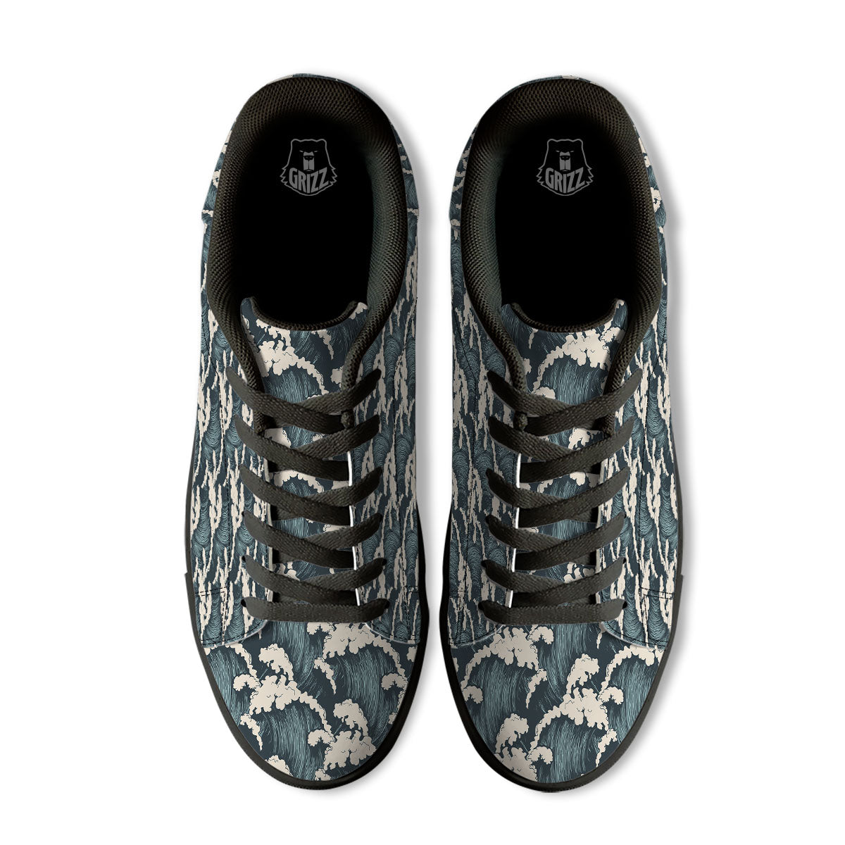 Wave Water Print Pattern Black Low Top Sneakers-grizzshop
