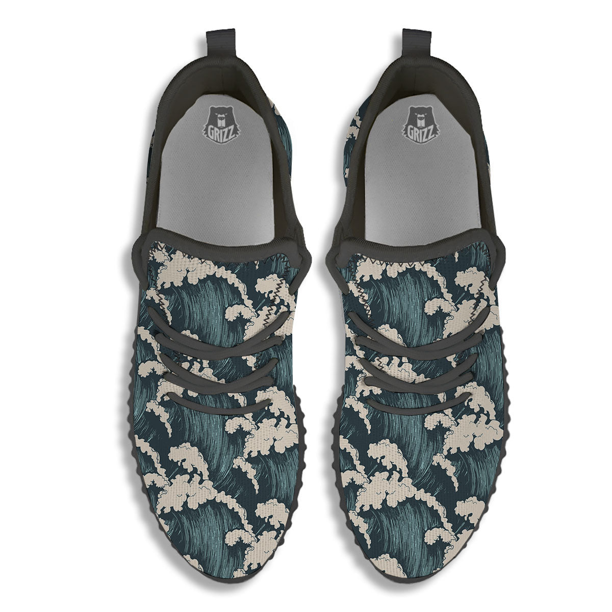 Wave Water Print Pattern Black Walking Shoes-grizzshop