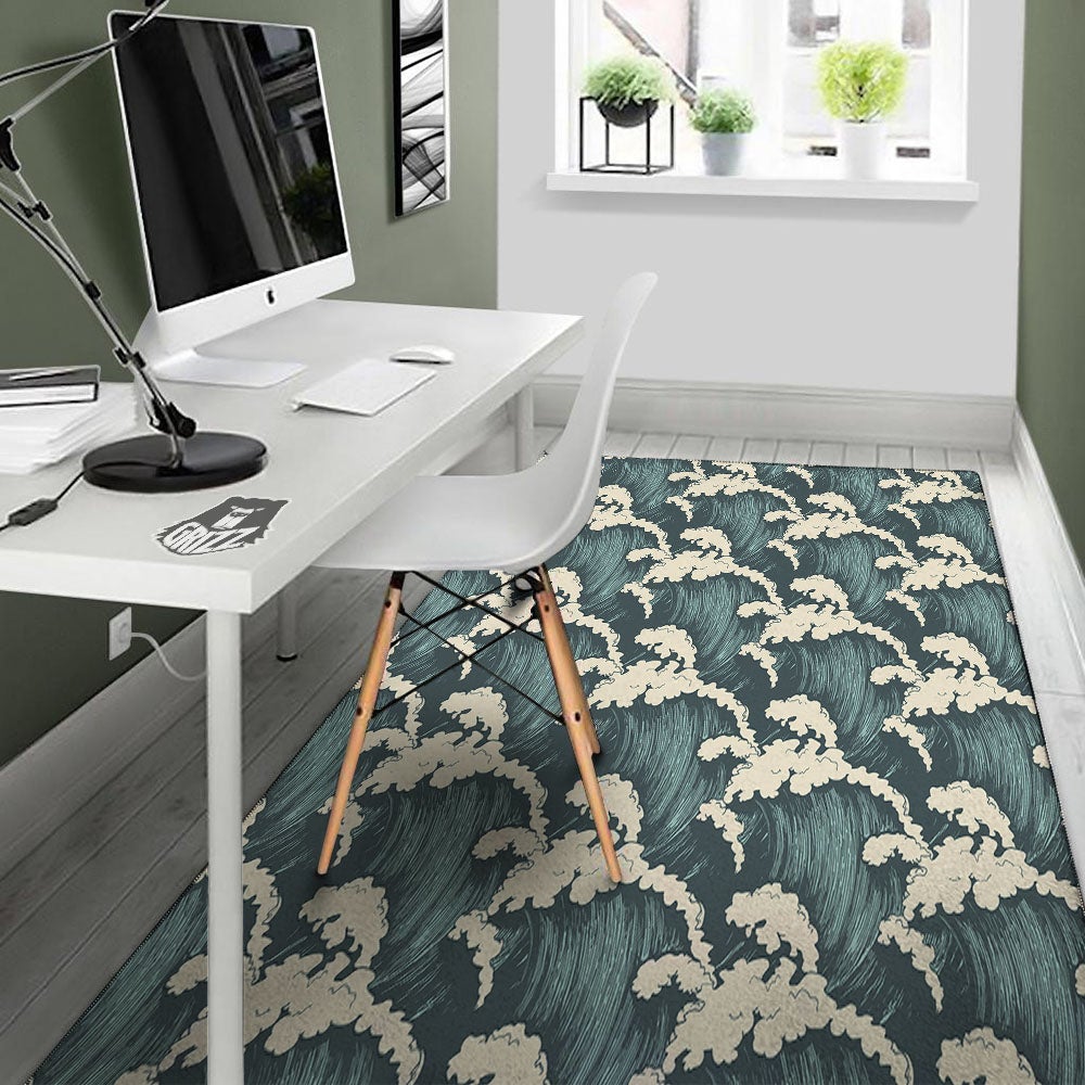 Wave Water Print Pattern Floor Mat-grizzshop