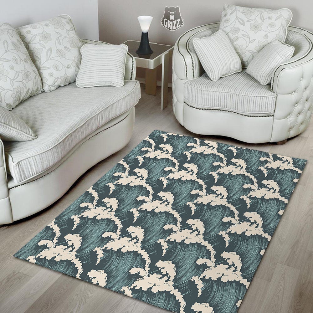 Wave Water Print Pattern Floor Mat-grizzshop