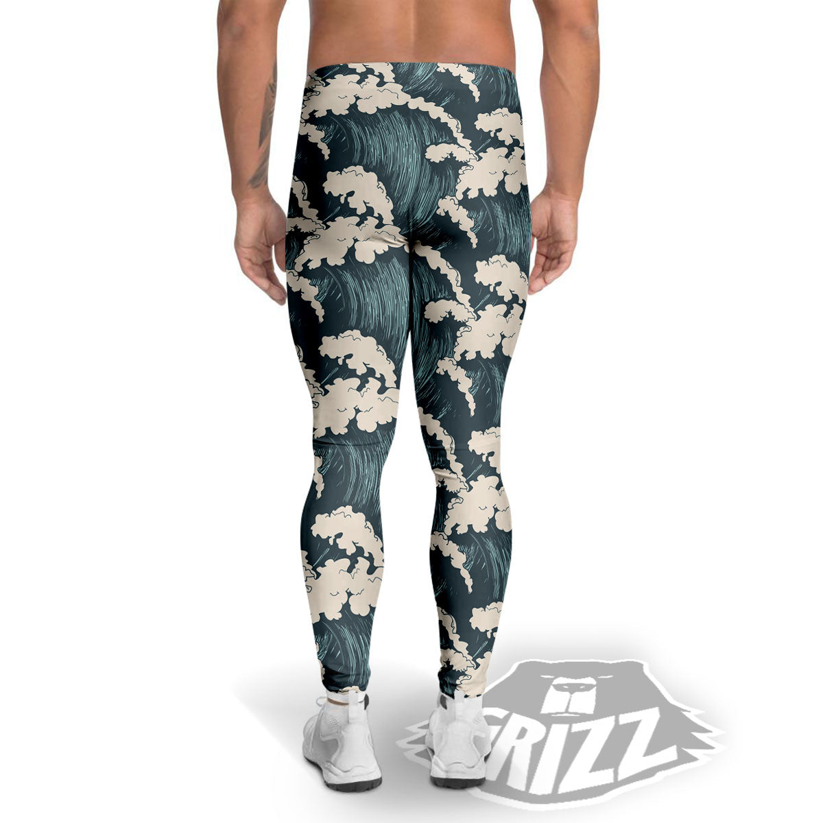 Wave Water Print Pattern Men's Leggings-grizzshop