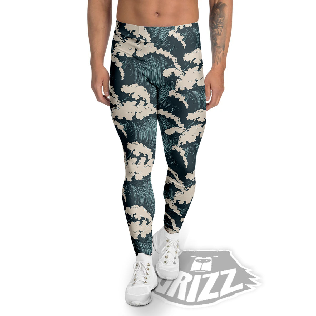 Wave Water Print Pattern Men's Leggings-grizzshop