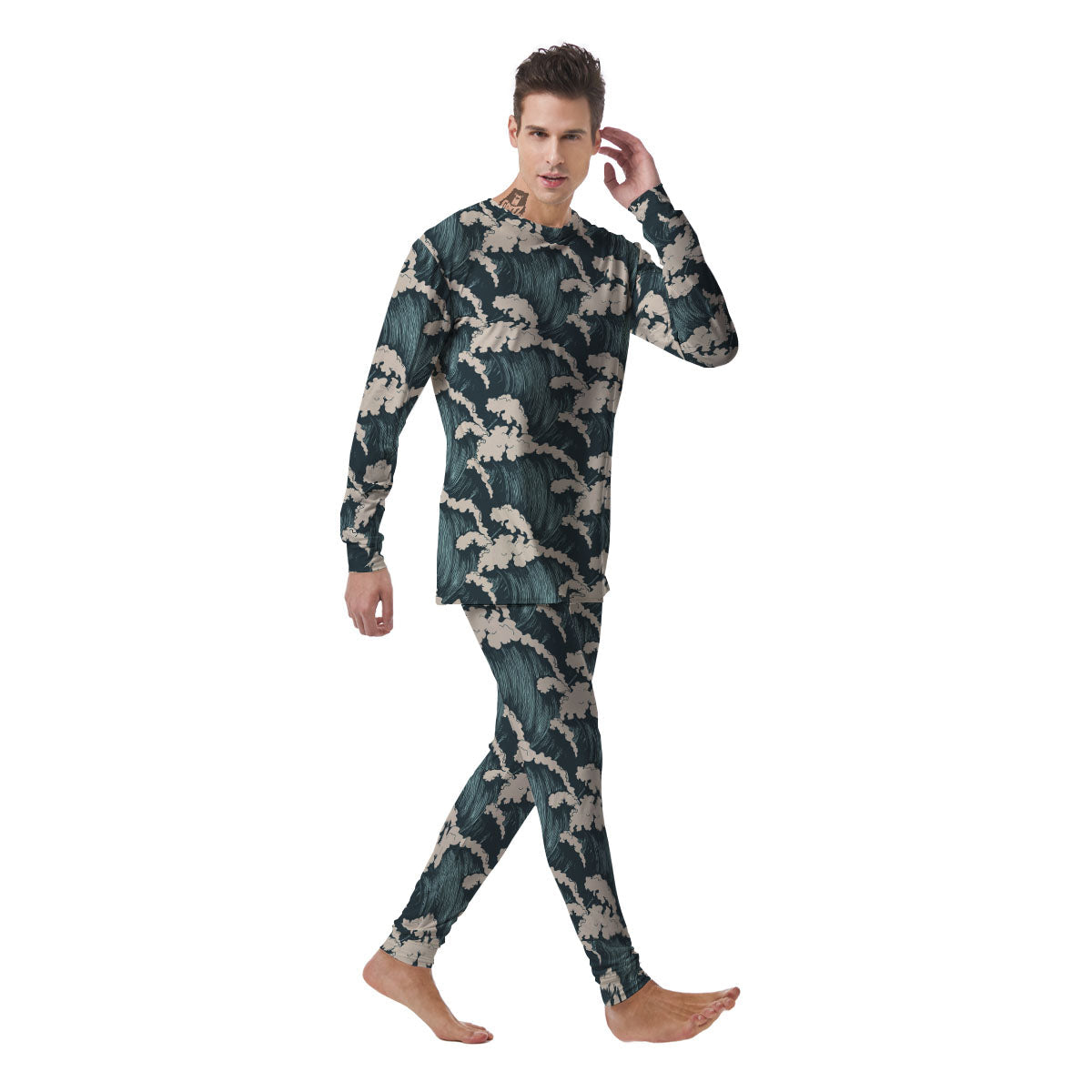 Wave Water Print Pattern Men's Pajamas-grizzshop