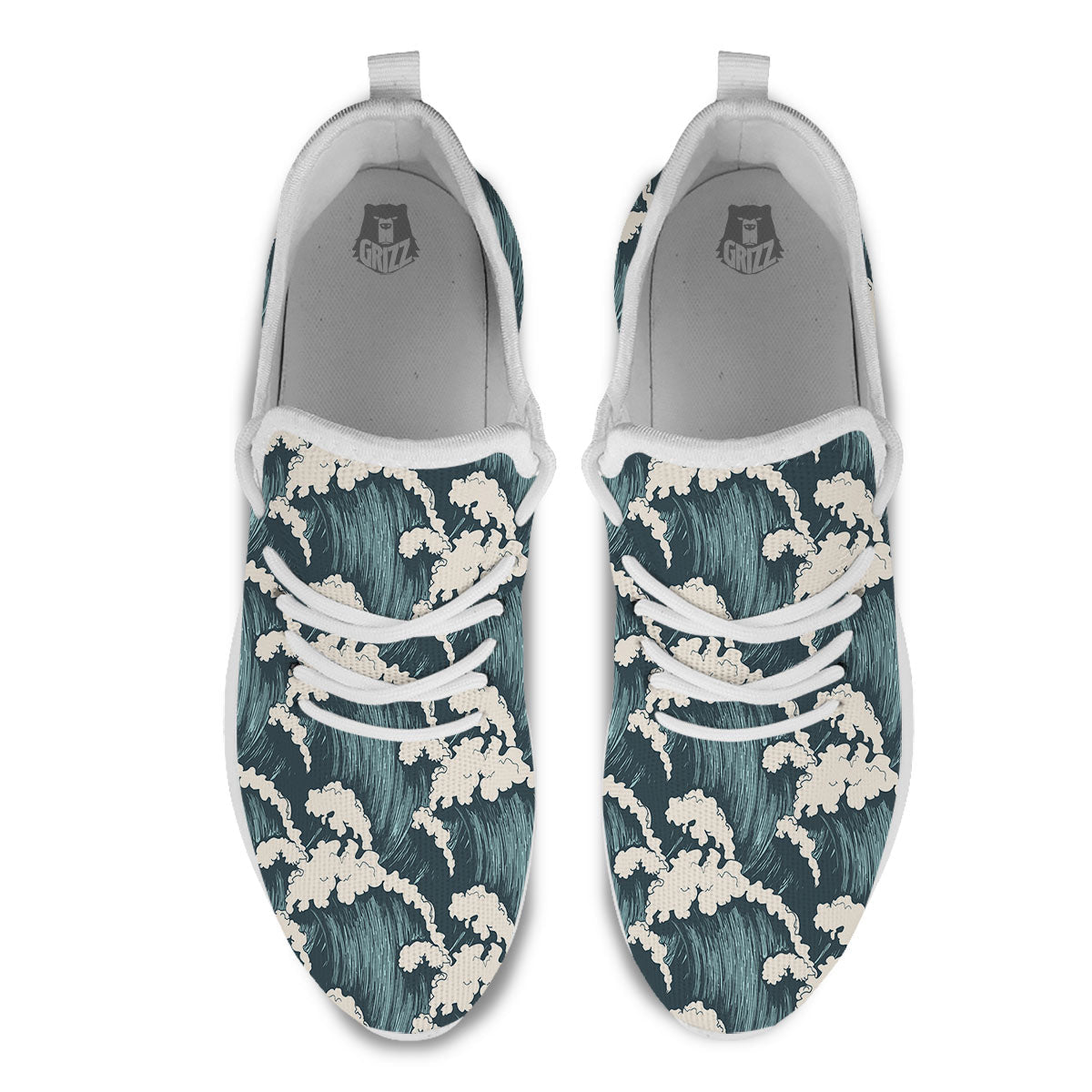 Wave Water Print Pattern White Athletic Shoes-grizzshop