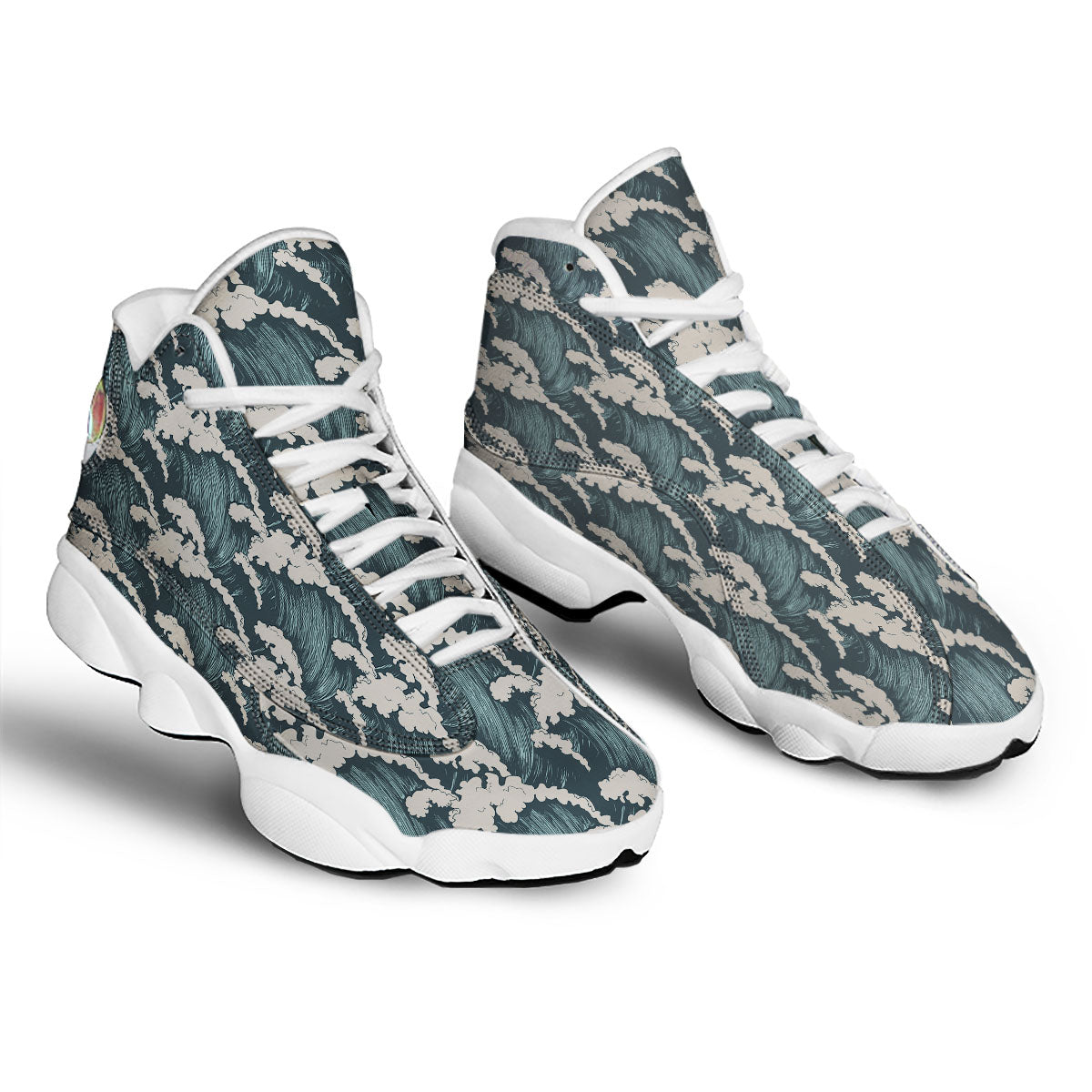 Wave Water Print Pattern White Basketball Shoes-grizzshop