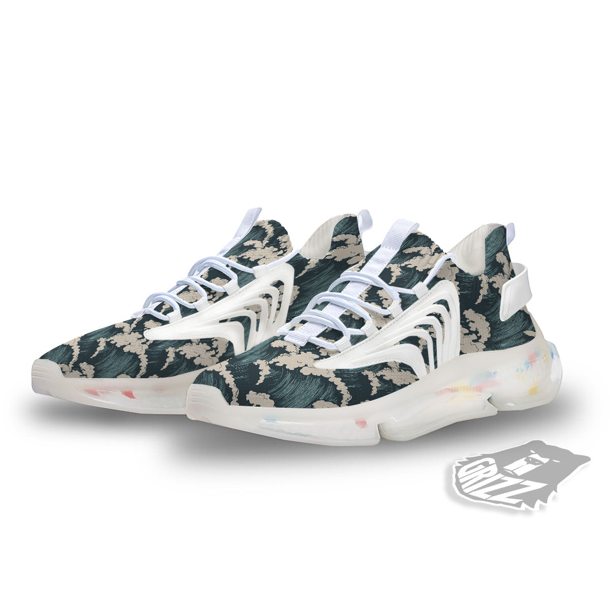 Wave Water Print Pattern White Gym Shoes-grizzshop