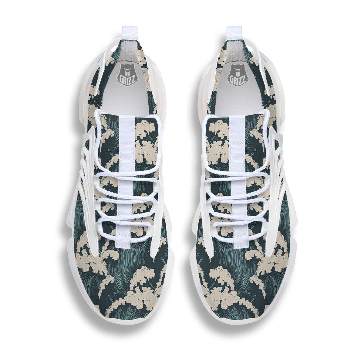Wave Water Print Pattern White Gym Shoes-grizzshop