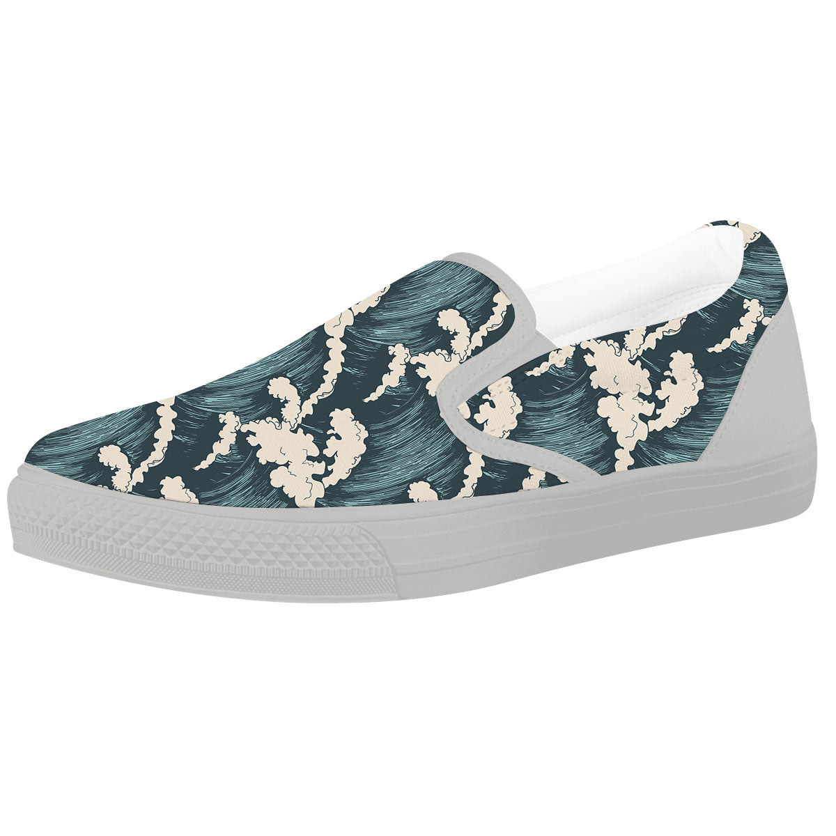 Wave Water Print Pattern White Slip On Shoes-grizzshop