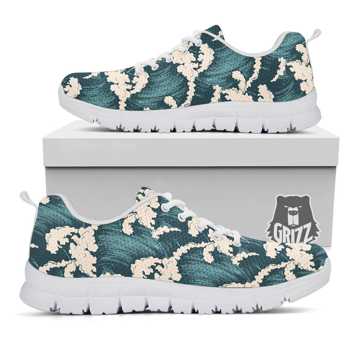 Wave Water Print Pattern White Sneaker-grizzshop