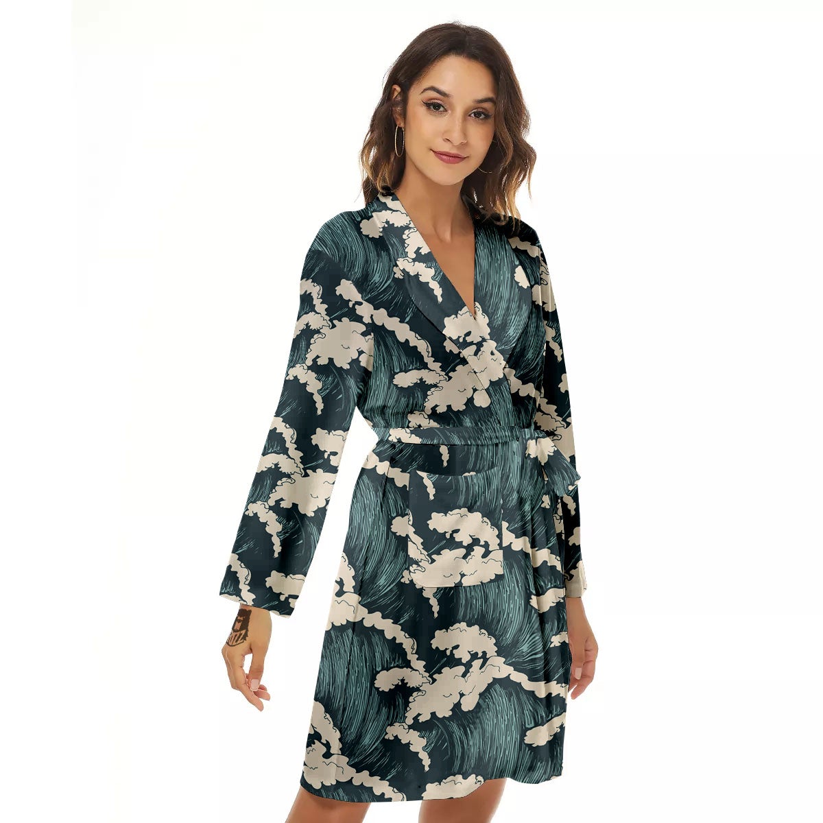 Wave Water Print Pattern Women's Robe-grizzshop