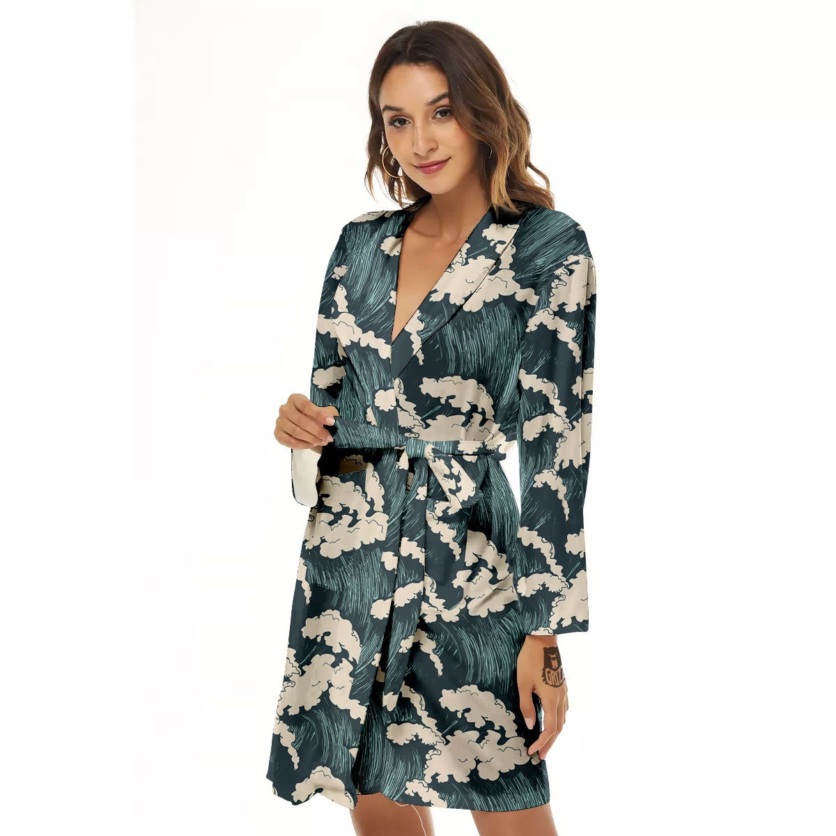 Wave Water Print Pattern Women's Robe-grizzshop