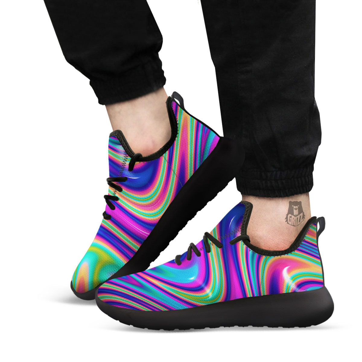 Waves Holographic Print Black Athletic Shoes-grizzshop