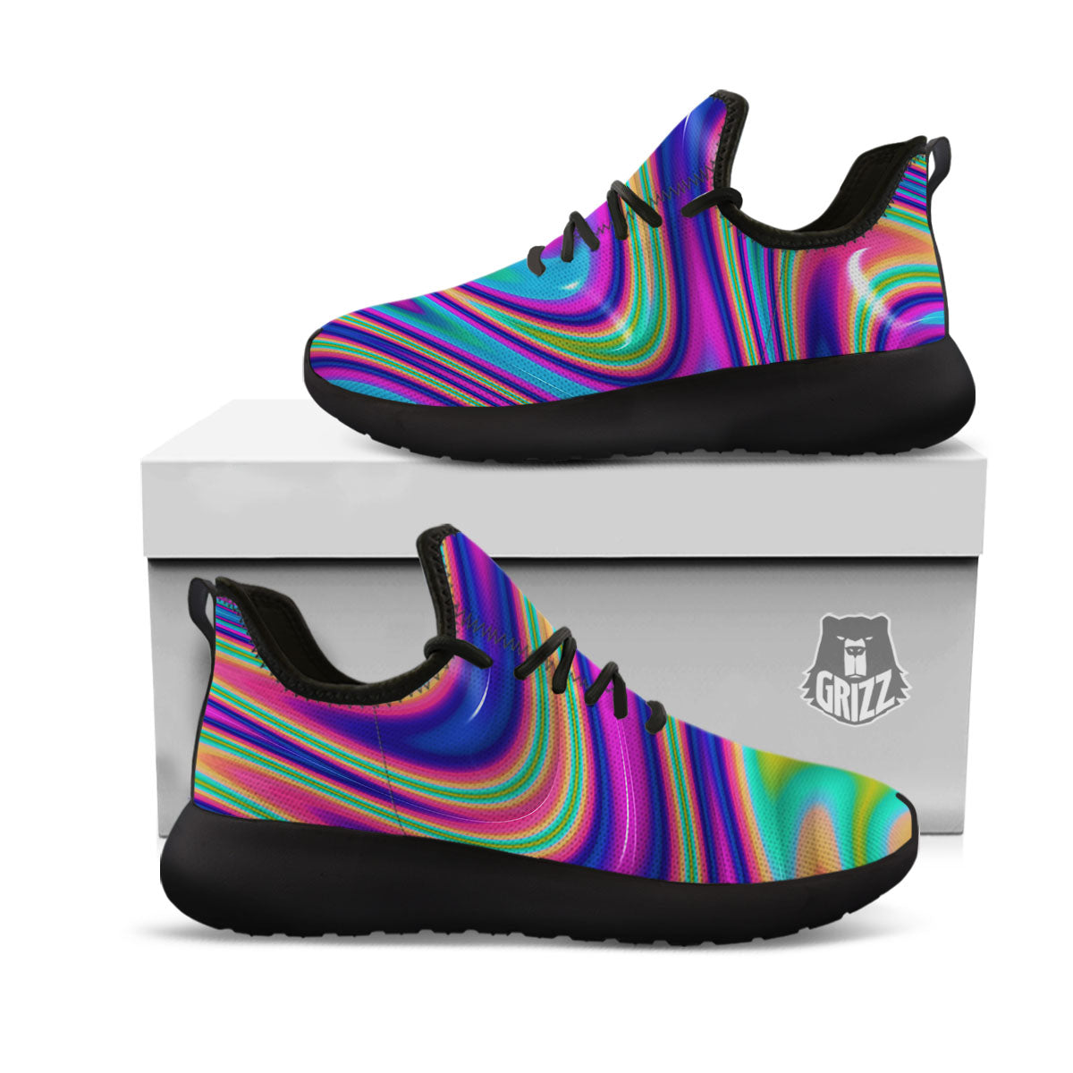 Waves Holographic Print Black Athletic Shoes-grizzshop