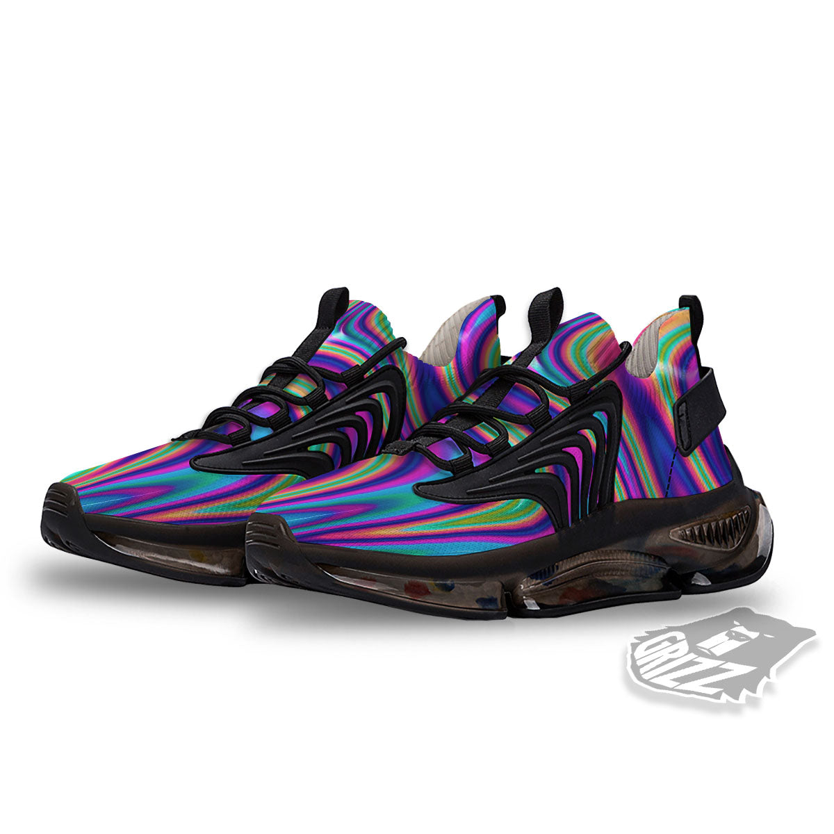 Waves Holographic Print Black Gym Shoes-grizzshop