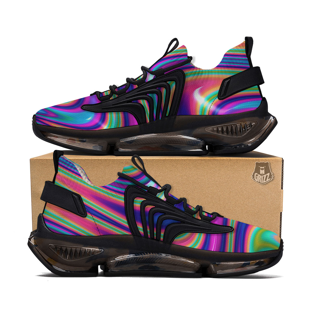 Waves Holographic Print Black Gym Shoes-grizzshop
