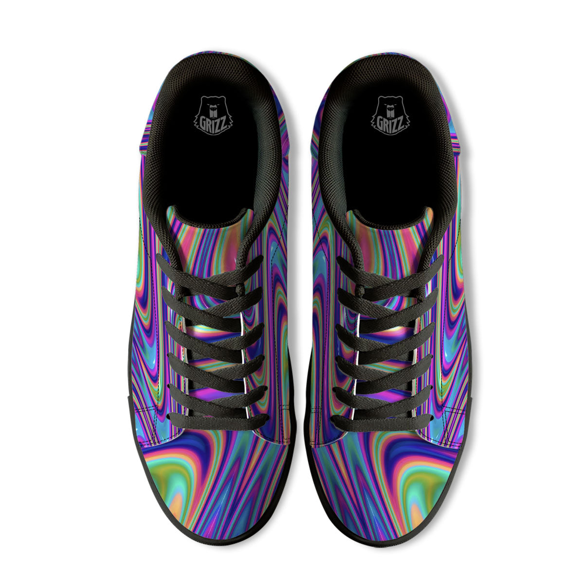 Waves Holographic Print Black Low Top Sneakers-grizzshop