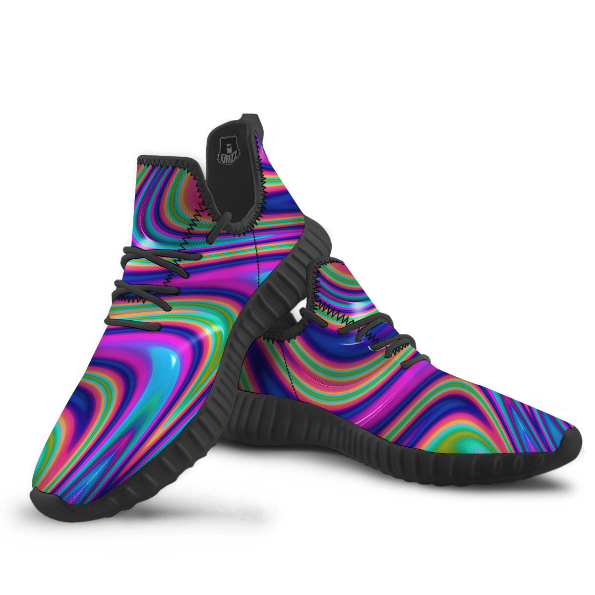 Waves Holographic Print Black Walking Shoes-grizzshop