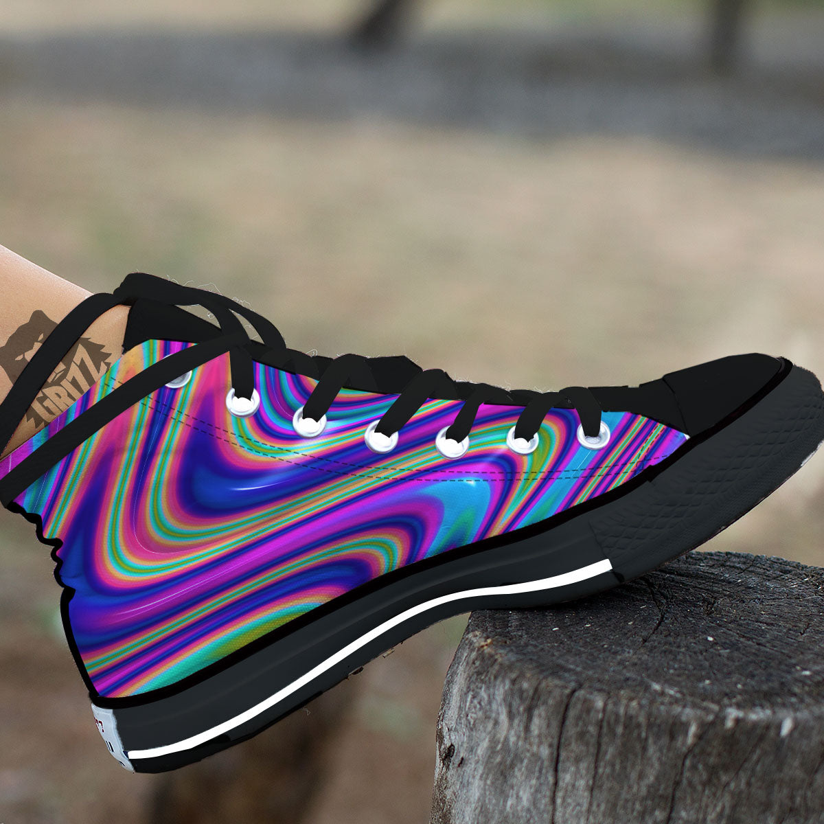Waves Holographic Print High Top Shoes-grizzshop